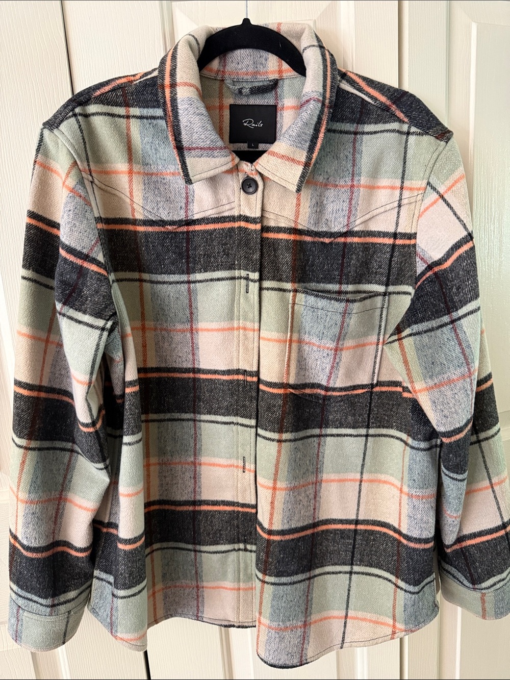 Rails Plaid Utility Jacket in Mint, Black & Peach